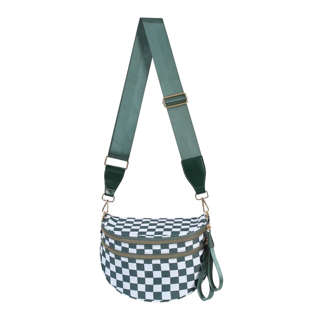 Emmafy Green Checkered Crossbody Sling Bag Water Resistant MG6003 L NEW